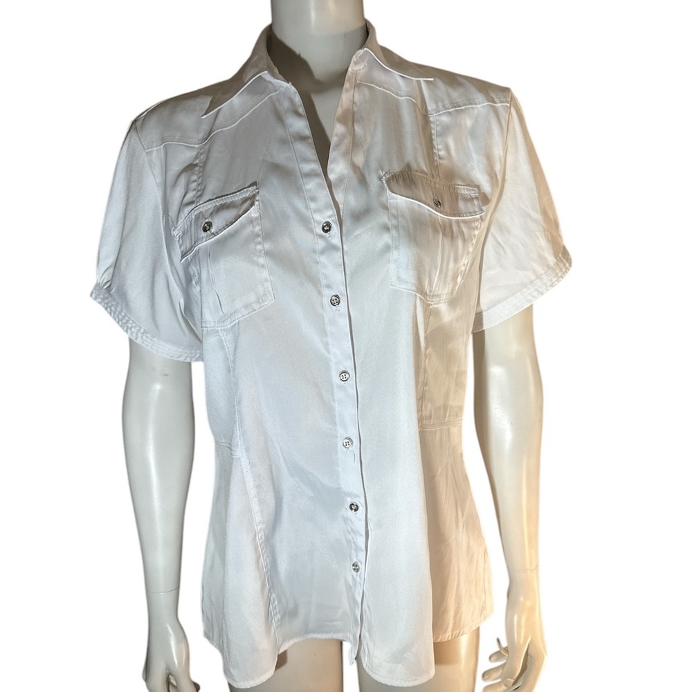 INC International Concepts White Short Sleeve Button Down Shirt